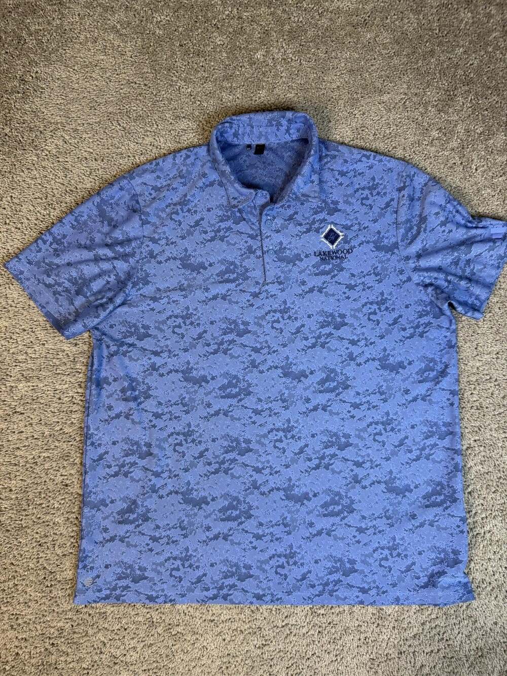 Adidas Polo Shirt Mens XL Blue Camouflage Golf Breathable Moisture Wicking